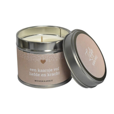 Soja wenskaars in blik 'Liefde en kracht' bruin