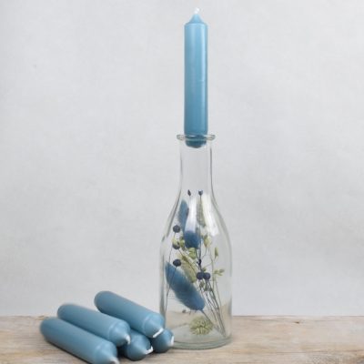 Droogbloemen vaasje en 6 kaarsen - petrol