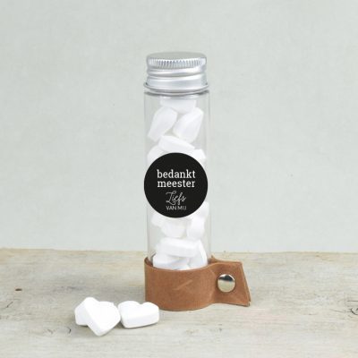 Snoep cadeau 'bedankt meester' zwart/zilver