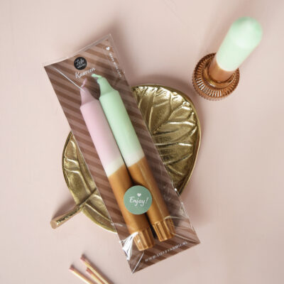 Dip dye kaarsen 2 stuks cadeau - Gold purple / green