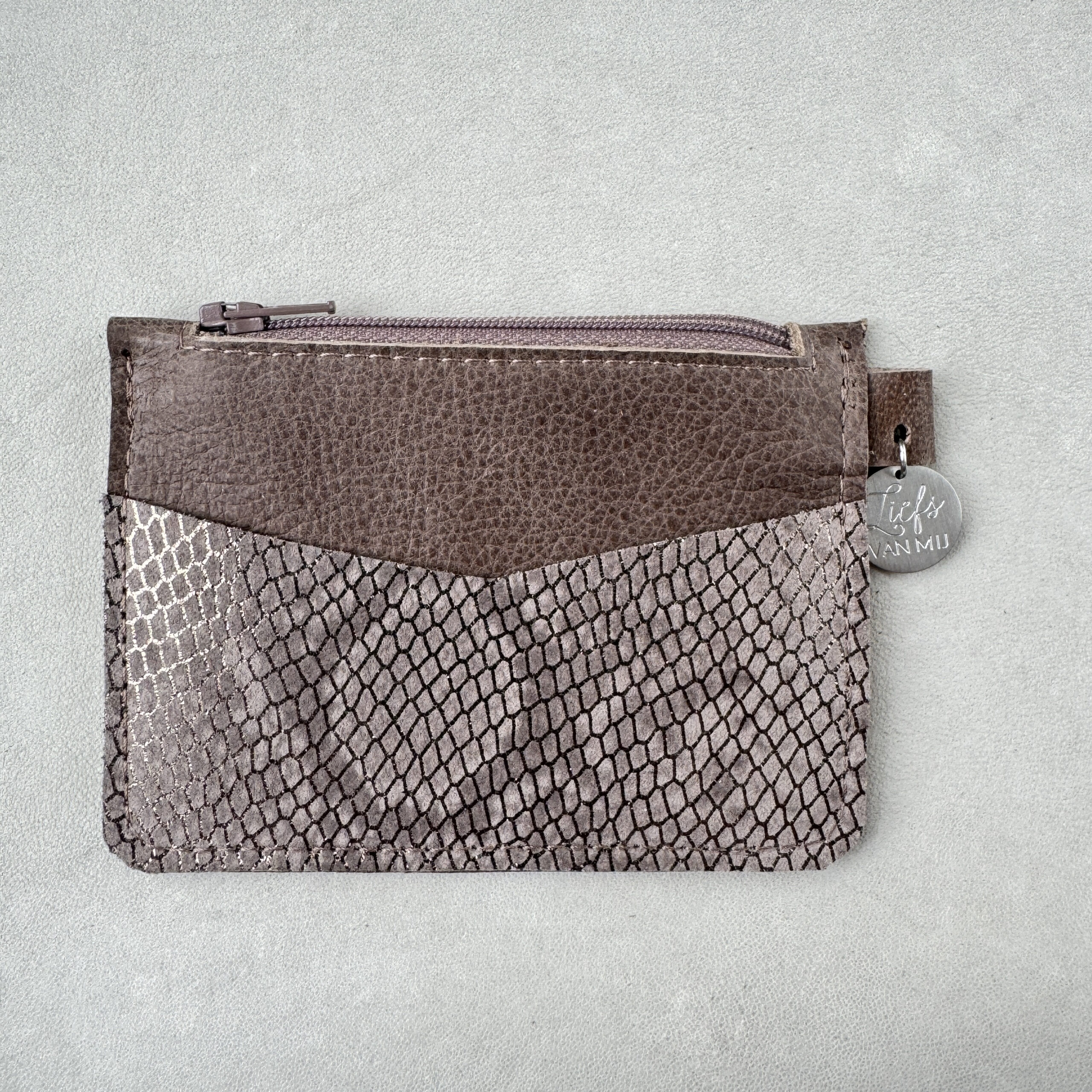 Portemonnee rits donker taupe snake